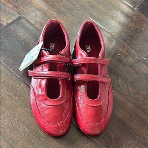 Zara Cherry Red Double Strap Shoes
